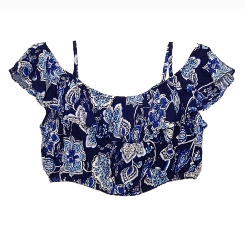 Aqua Blue Festival Crop Top Off Shoulder w Spaghetti Straps Fits Small to Medium